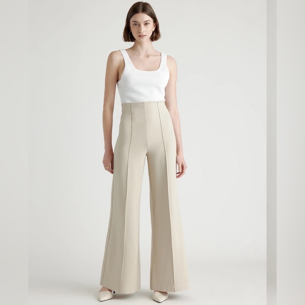 Quince Ultra Stretch Ponte Super Wide Leg Pants Small Ecru - Picture 3 of 10